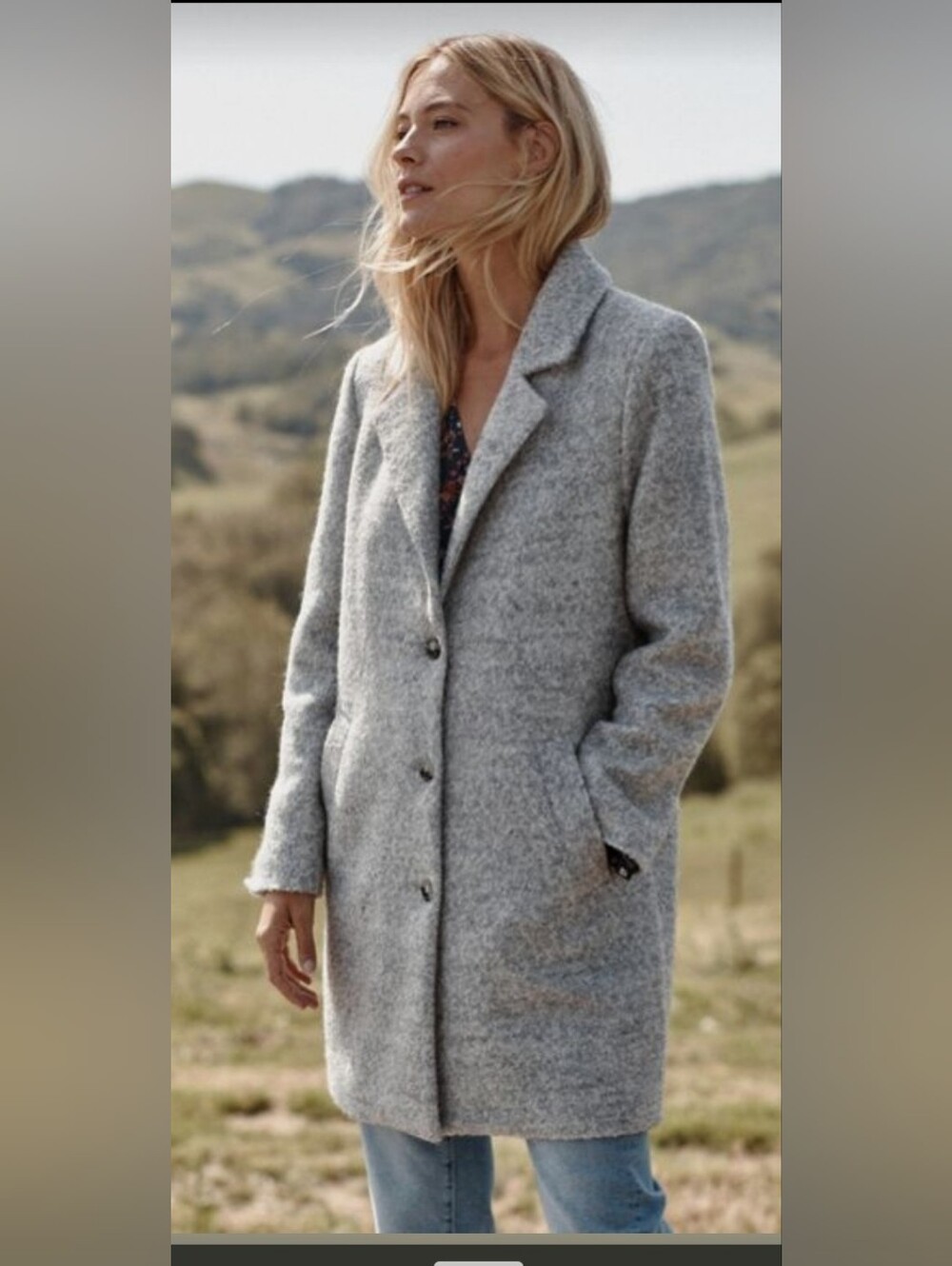 Garnet Hill Sadie Light Grey Marbled Womens Grey Single-Breasted Wool-Blend Coat
